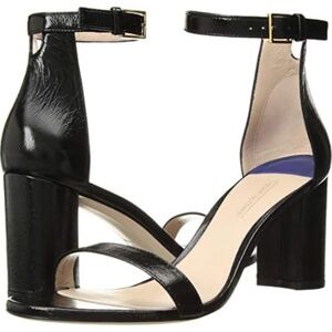 NWOB STUART WEITZMAN THE 75LESSNUDIST SANDAL BLOCK HEEL IN BLACK SIZE 9.5